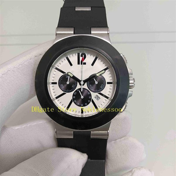 Top Quality Real Po Men's Chrono Watch Mens White Dial Quartz Chronograph Data Rubber Strap 103383 Sport Men Relógios Wrist223L