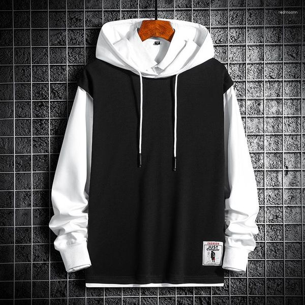 Hoodies masculinos moda skate sweatshirts 2024 casual primavera outono roupas pretas oversize M-4Xl hip hop retalhos streetwear