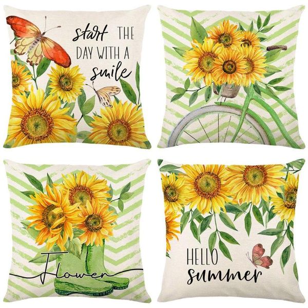 Kissen Sommer Sonnenblume Umarmung Kissenbezug Leinen Bedruckt Wohnzimmer Sofa Dekoration Abdeckung