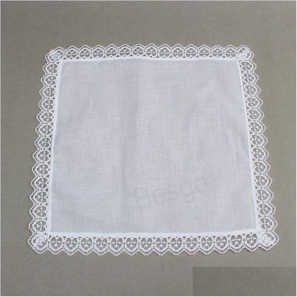 Fazzoletto 23X25Cm Cotone Bianco Pizzo Sottile Donne Regali di nozze Decorazione del partito Tovaglioli di stoffa Tinta unita Fai da te Bh7596 Tyj Drop Deliv Dhbd8