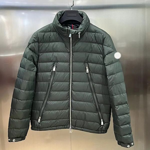 Designer-Herren-Winterjacke mit Daunen-Stehkragen und Damen-Kapuze, leicht, einfarbig, Reißverschluss-Stil, Jacke 002