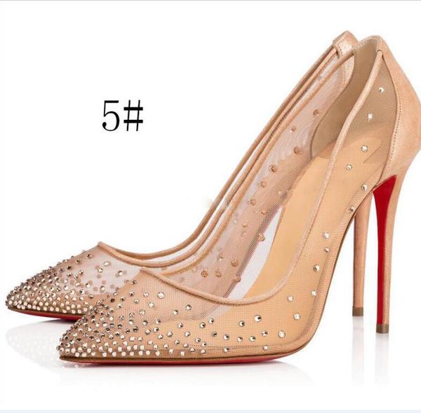 Net kristaller sivri uçlu kadınlar paris elbise ayakkabıları lüks tasarımcılar yüksek topuklu kırmızı tabanlı 8cm 10cm 12cm topuklar düğün ayakkabıları