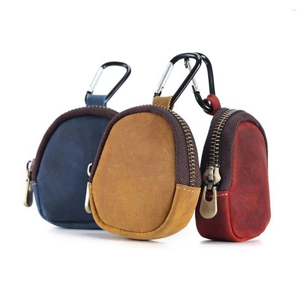 Portafogli Portamonete Borsa portaoggetti portatile per cuffie Portafoglio piccolo con cerniera retrò in pelle di cavallo pazzo