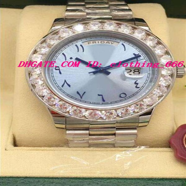 Relógio de luxo maior moldura de diamante movimento mecânico automático 228206 platina 40mm gelo azul árabe mostrador raro relógios masculinos pulsowat199r