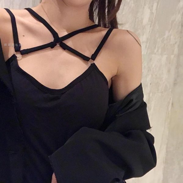 Kadın Tankları Siyah kolsuz mahsul üst seksi kulüp giysileri Kadınlar Ayarlanabilir Dantel Yukarı İçi Boş Tank Tops Tees Camisole Party Plus Boyut Camis