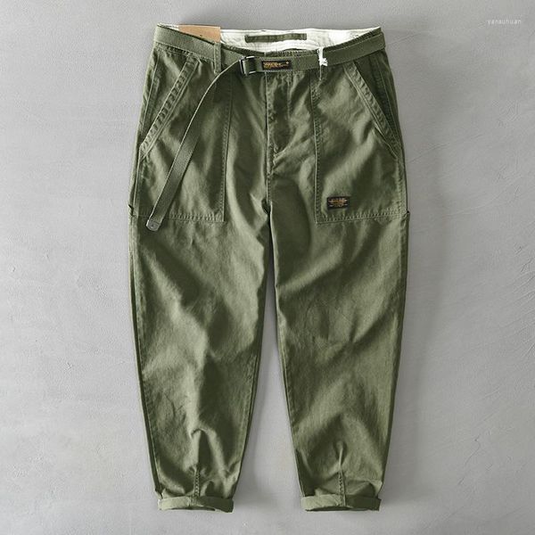 Calças masculinas de algodão casual homens cinto de metal fivela de carga calças homem calça baggy outono engrossar inverno estilo coreano