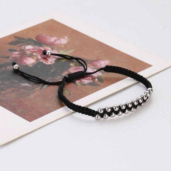 Strand moda trançado artesanal contas de cobre pulseira para homens jóias corda preta pulseiras homme presente
