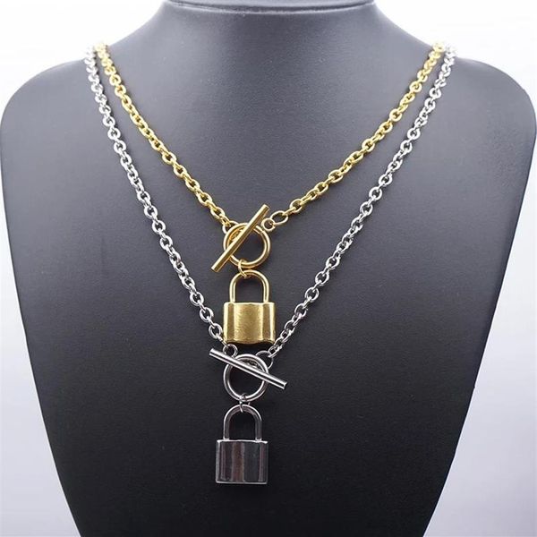 100% Edelstahl Vorhängeschloss Schloss Halskette Für Frauen Gold Silber Farbe Metall Kette Choker Freundschaft Kragen Anhänger Necklaces284Y