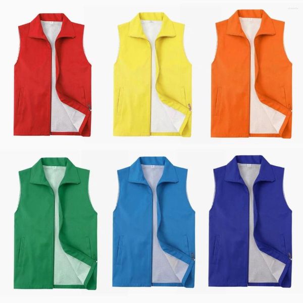 Coletes masculinos YQ Double Malha Zipper Colete Casual Equipe Trabalho Sem Mangas Jaqueta Para Homens Mulheres Vermelho Amarelo Verde Azul Multicolor