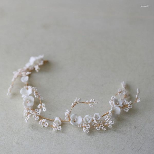 Haarspangen Perlen Porzellan Blume Braut Stirnband Tiara Hochzeit Frauen Rebe Krone handgefertigte Accessoires
