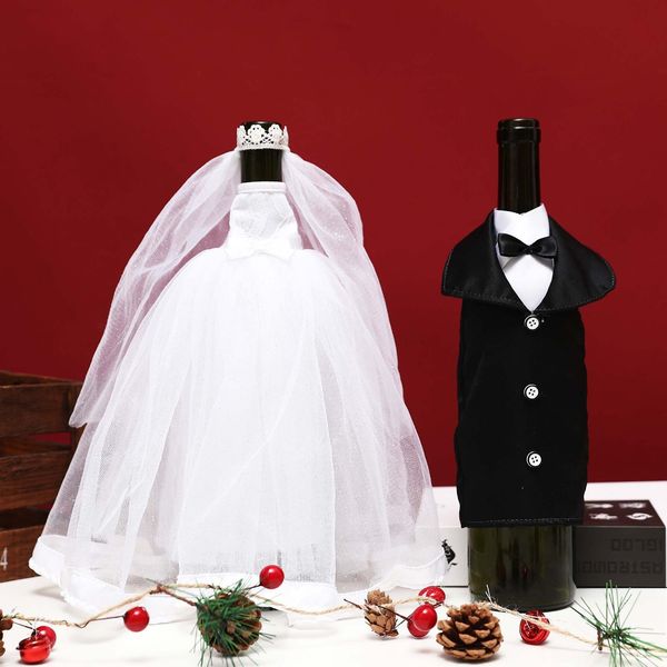 Altri articoli per feste per eventi Sposa e sposo Mini abito da sposa Smoking Copri bottiglia di vino Decorazione Desktop 230923