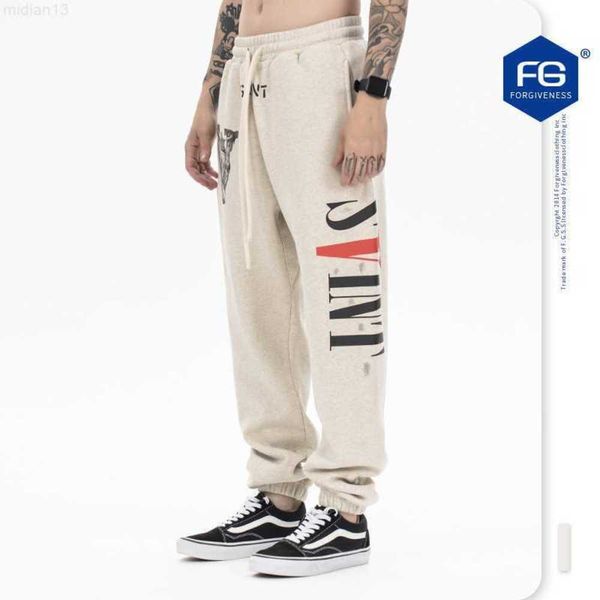 Erkek pantolon fg Wear 2023 Sonbahar/Kış Yeni Moda Markası Büyük V-Letre Portre Sıradan Spor Su Yıkama Banyosu Erkekler ICVJ