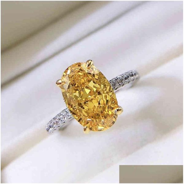 Anéis de casamento sólido 925 esterlina sier 8x12mm gelo quebrado oval criado moissanite diamante citrino anel para mulheres noivado jóia fina dh3zb
