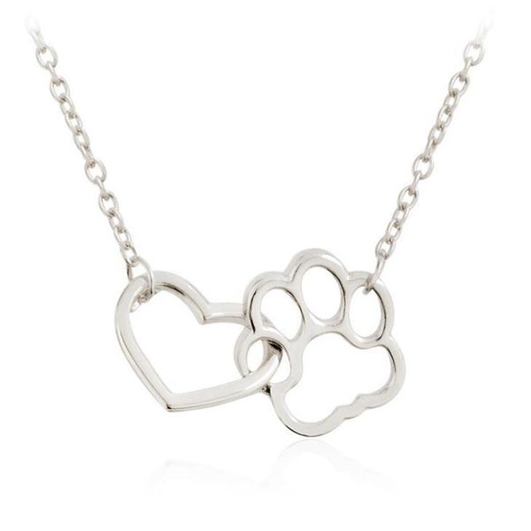 Aushöhlen Niedliche Herz Hund Katze Pfote Anhänger Halskette Tier Druck Freundschaft Schmuck Mutter Kind Liebe Necklaces284n