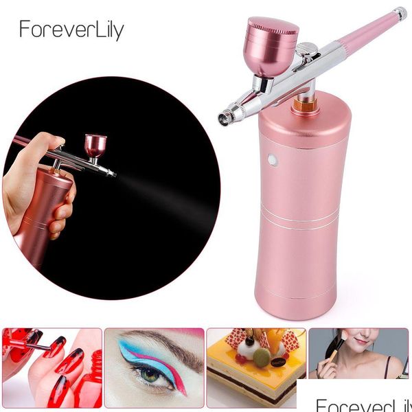 Dispositivos de cuidados faciais Top 0.4mm Rosa Mini Compressor de Ar Kit Air-Brush Paint Spray Gun Airbrush para Nail Art Tattoo Craft Bolo Nano Nevoeiro Mi Dhwqd