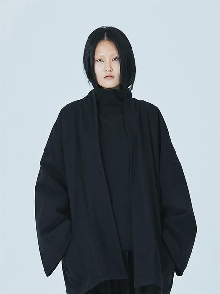 Herren-Mantel aus Wollmischungen Mao Ni, super lockerer Kimono, Oversize-Profil, chinesischer Stil, V-Ausschnitt, Hypertrophie, japanisch, 230922