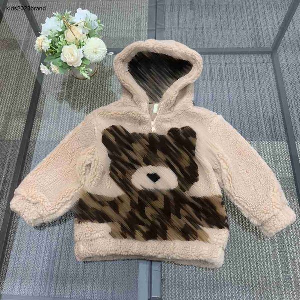 Warmer Lammwollmantel für Kinder, modische Kinder-Kapuzenjacke, Größe 110–160 cm, Buchstaben-Puppen-Bär-Druck, Baby-Herbst-Outwear, 20. September