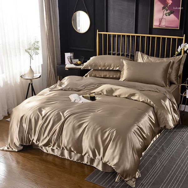 Conjuntos de cama Luxo Silk Set Saudável Pele Beleza Duveta Capa Plana Folha Fronha Cama para Adulto