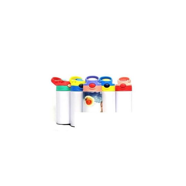 Wasserflaschen 12 Unzen Sublimation Kid Bounce Cup Blank Wärmeübertragungsdruckflasche für geraden Insated-Kessel mit Nippel-Drop-Lieferung Dh2wk