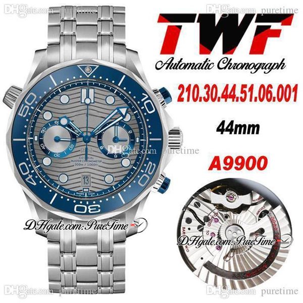 TWF Diver 300M A9900 Automatik-Chronograph Herrenuhr, Keramiklünette, graues Zifferblatt mit Wellenstruktur, Edelstahlarmband 210 30 44 51 206 V