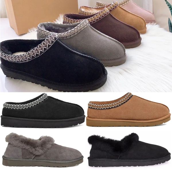 Chinelos Tasman de couro de vaca Slides de pele de carneiro Shearling Tazz Mules Mulheres Homens Ultra Mini Bota Plataforma Slip-on Sapatos Sueduggly Conforto Outono Inverno feio