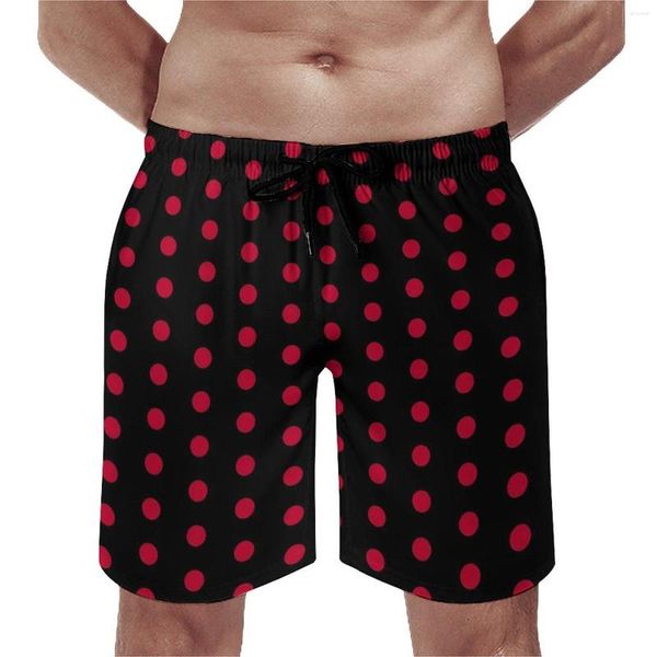 Shorts masculinos verão board bolinhas vermelhas esportes surf vintage impressão design calças curtas casuais troncos de natação de secagem rápida plus size