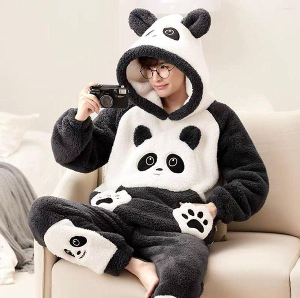 Indumenti da notte da uomo 2023 Inverno Plus Size Manica lunga con cappuccio Spessore caldo Flanella Pigiama Set per uomo Cute Cartoon Suit Pigiama Maschile Homewear