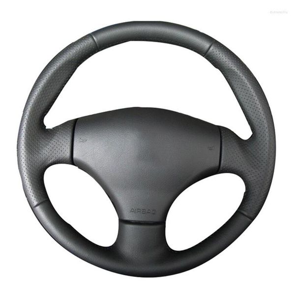Capas de volante personalizadas originais diy capa de carro para 206 sw cc preto costura à mão envoltório de couro artificial