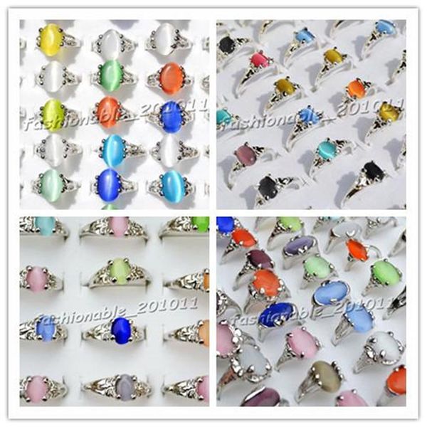 4 stili colorati naturali cat eye pietra preziosa pietra tono argento anelli da donna nuovi gioielli 100 pz / lotto R0010 25 R0029 25 R0009 25 290T