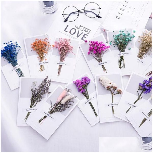 Cartões 10 pcs Gypsophila flores secas manuscritas cartão de bênção presente de aniversário convites de casamento1 gota entrega casa jardim otgzo