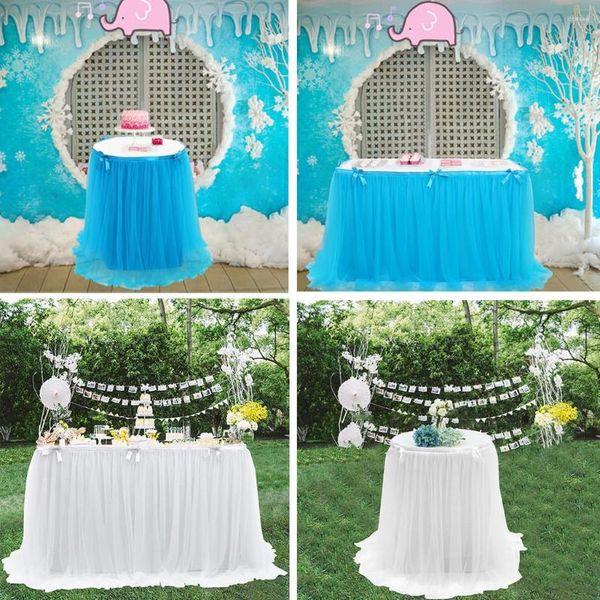 Saia de mesa tutu para aniversário, tule, decoração de natal, toalha de mesa rosa, branco e azul, capa de chá de bebê