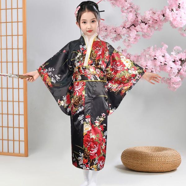 Этническая одежда для девочек, детское японское традиционное кимоно юката с Оби, винтажное вечернее платье, костюм гейши для сценического шоу, косплей