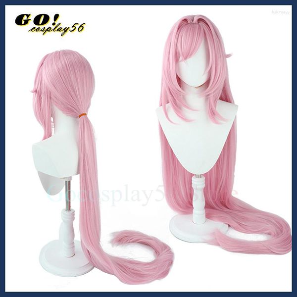 Rifornimenti del partito 120 cm Lungo Rosa Elysia Parrucca Cosplay Honkai Impact 3 3rd Capelli Lisci Resistente Al Calore Coda di Cavallo Donne Gioco Headweaer