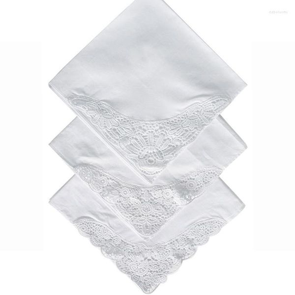 Guardanapo de mesa 3 pçs/lote 35x35cm guardanapos de renda bordados algodão diy branco senhoras lenço jantar festa casamento decoração suprimentos