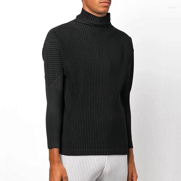 Felpe con cappuccio da uomo Homme 2024 Autunno Versatile Fondo a pieghe Felpa con cappuccio Collo alto Sport Tempo libero Top a maniche lunghe in tinta unita per uomo