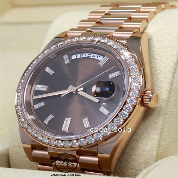 2023 qc verificar luxo relógio de pulso banquete high-end qualidade superior 18k rosa ouro chocolate baguetes dial caixa papéis movimento safira m273n