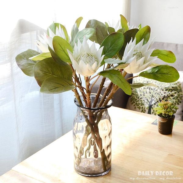 Flores decorativas 6 ⁄! Atacado artificial protea cynaroides seda flor janela decoração falso rei imperial casamento