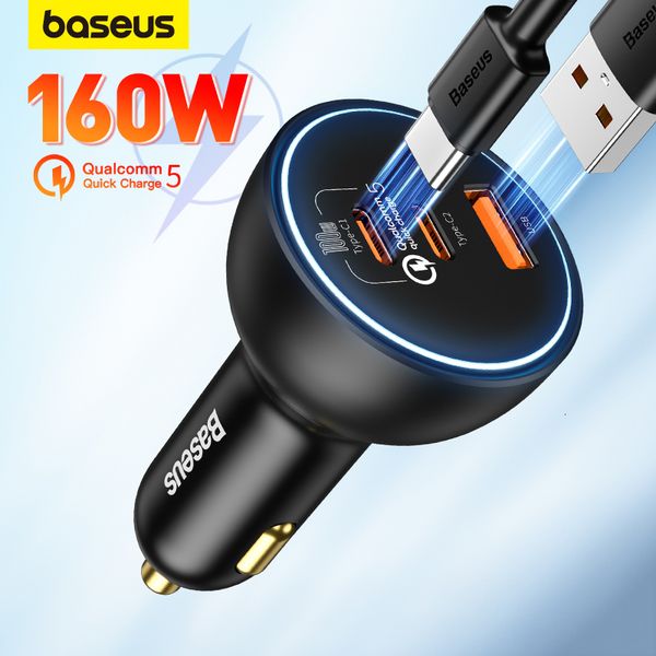 Handy-Ladegeräte Baseus 160W Autoladegerät 5.0 Schnelles Schnellladen PPS PD3.0 USB Typ C Autotelefonladung für Laptops Tablets 230922