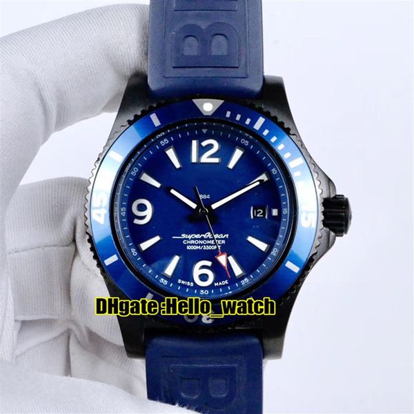 New Super Ocean Date PVD Black Steel Case M17368D71C1S1 Blue Dial Automatic Mens Watch Rubber Strap Alta Qualidade Gents Relógios Hel2252