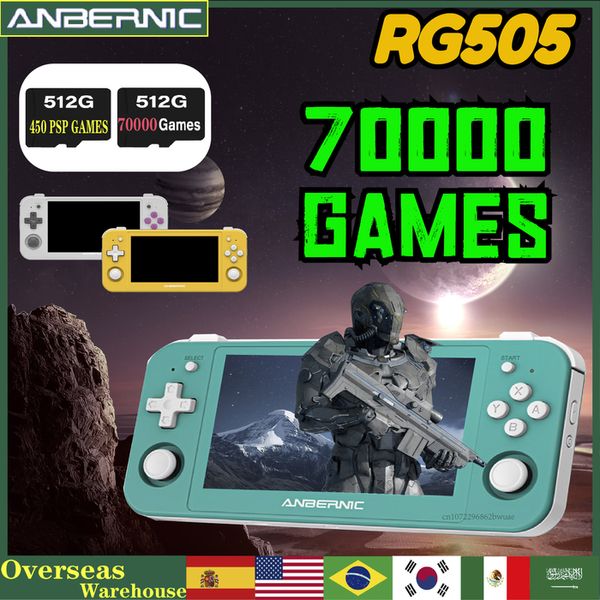 Jogadores de jogos portáteis 512G ANBERNIC RG505 70000 Jogos Jogo de console portátil Android 12 4,95 polegadas OLED Touch Screen T618 Presente de atualização para amigo retro 230922