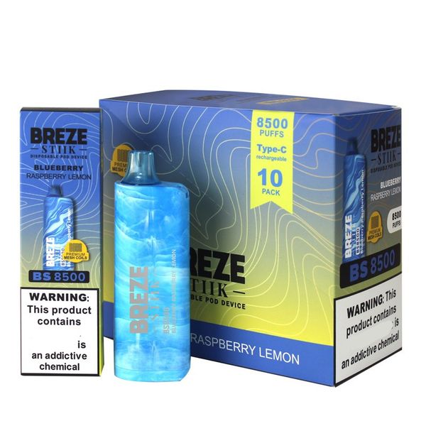 Оригинальная сигарета Breze Stiik BS8500 Puff Vape Pen 8500 Puffs Одноразовая электронная сигарета 17 мл Стручок 2% 5% Перезаряжаемая электронная сигарета Vape 12 вкусов