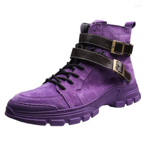 Stivali Moda Pelle Nabuk Uomo Scarpe Luxe Viola Punk Moto Caviglia Zapatillas Hombre A1