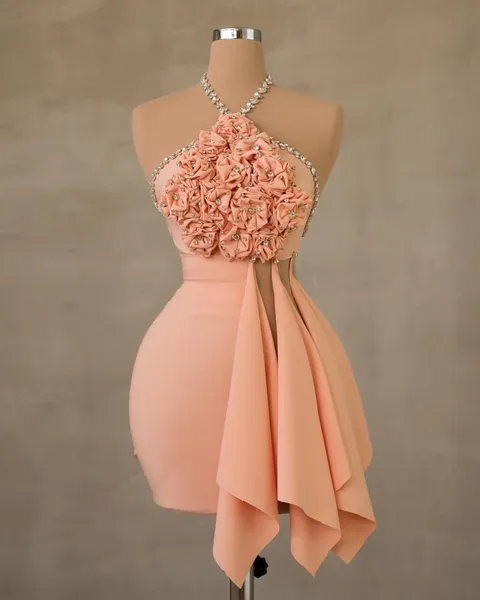 2023 Румяно-розовое платье-футляр для выпускного вечера с кристаллами на одно плечо Мини-выпускное вечернее платье Формальный коктейльный выпускной вечер платья подружки невесты ZJ431
