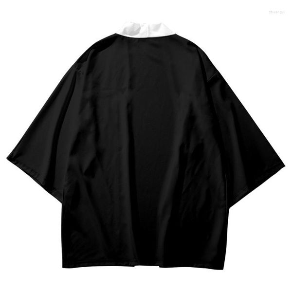 Ethnische Kleidung Schwarzer japanischer Spleißen Kimono Streetwear Männer Frauen Strickjacke Haori Harajuku Robe Plus Größe 5XL 6XL Übergroßer Strand Yukata