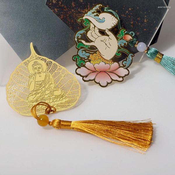 Bolsas de jóias requintado bronze chinês veia criativa bergamota lótus oco metal marcador borla zen cultural e lembranças