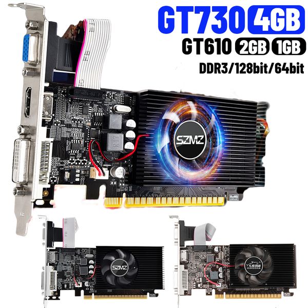 Placas gráficas GT730 4GB DDR3 128Bit/64Bit Placa de vídeo para jogos com porta HDMI VGA DVI PCI-E2.0 16X PC Placa gráfica GT610 1/2GB GPU Display Cards 230923