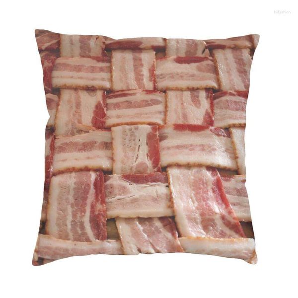 Travesseiro divertido xadrez bacon padrão fronha decoração de casa capa quadrada lance para carro impressão dupla face