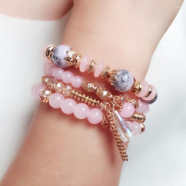 Set di braccialetti di perline di cristallo multistrato di Strand Bohemia per donne e ragazze, eleganti e affascinanti braccialetti regolabili, accessori regalo per gioielli femminili