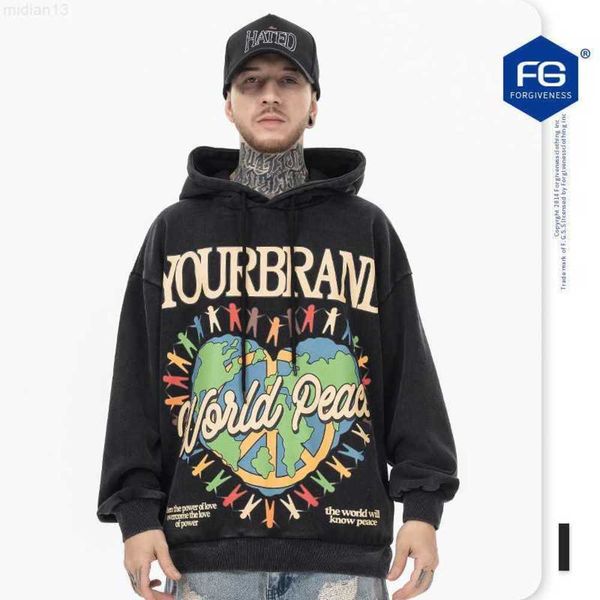 Herren Hoodies Sweatshirts Fg Wear | 2023 Herbst und Winter Neue High Street Fashion Marke Liebe Erde Druck Plüsch Lose Mit Kapuze Pullover für Männer Frauenf9kjf9kj