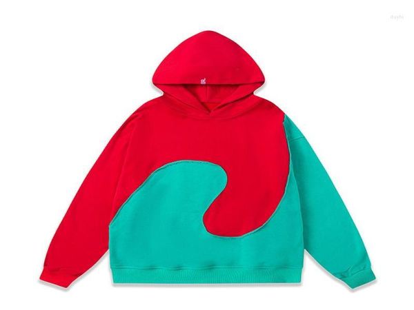 Erkek Hoodies Kırmızı Yeşil Erl Patchwork Hoodie Erkek Kadınlar En İyi Versiyon Gündelik Kapüşonlu Sokak Giyim Kazak 1: 1 Yüksek Kalite